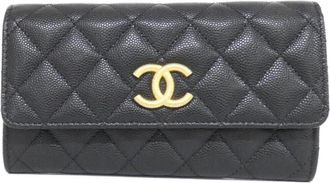 Chanel Black Grained Calfskin Long Wallet (Bi-Fold) (Pre-Owned)