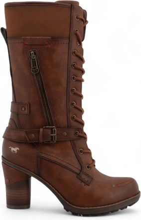 Mustang Womens Cream White Mid-Calf Lace Up Heeled Combat Boots