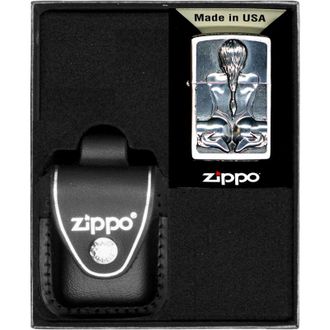 OEM Encendedor Zippo Con Emblema De Chica Arrodillada, Set De Regalo N.&ordm; 3