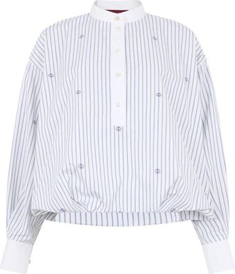 Gucci Overhemden, Dames, Wit, M, Katoen, Interlocking G Dunne Pinstripe Katoenen Blouse