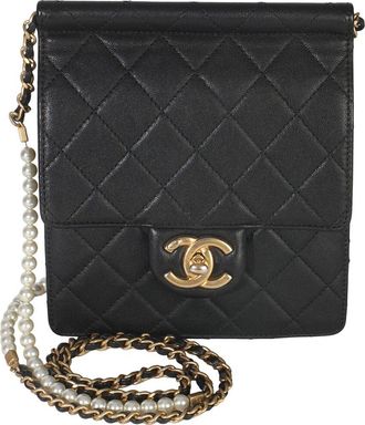 Chanel Black Quilted Leather Vertical Chic Pearls Flap Bag (Authentic Pre-Loved)