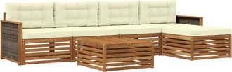 vidaXL Conjunto De Sof&aacute;s De Exterior 6 Uds. Natural Y Crema Vidaxl