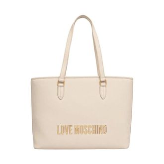 Love Moschino Tassen, Dames, Beige, ONE Size, Logo-Plaque Tote Bag