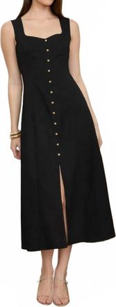 Blu Pepper Button Down Sleeveless Split Hem Linen Midi Dress In Black