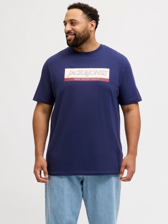 Jack & Jones Plus Size T-Shirt JORINWOOD BLOCK BRANDING TEE SS CN PLS, Herren, Gr. 4XL, blau (ocean cavern), Jersey, Obermaterial: 100% Baumwolle, JACK & JONES PLUSSIZE, bed