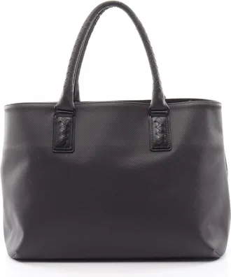 Bottega Veneta Black Brown Coated Canvas Leather Handbag Tote Bag (Pre-Owned)