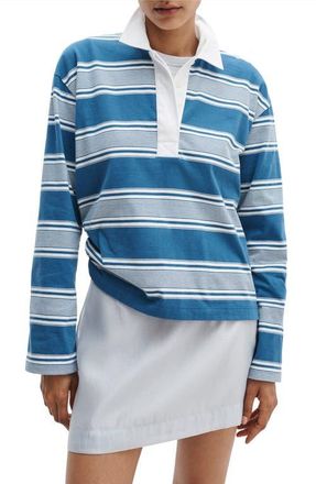 Rag & Bone Kelly Stripe Long Sleeve Cotton Polo in Blue Multi at Nordstrom, Size X-Large Regular
