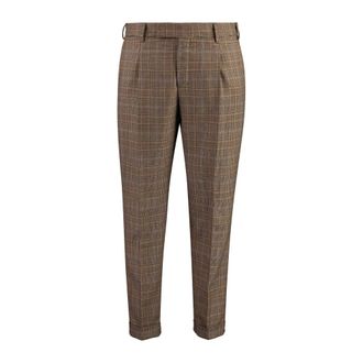 PT01 Slim-fit Trousers, male, Beige, Size: M Plaid Tailored Fit Wool Trousers