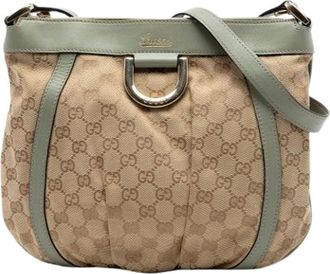 Gucci Pre-owned Canvas Crossbody Tas - Dames - Vintage Schoudertas - Beige - ONE Size - Leer - Vintage