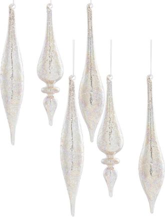 Melrose International Set Of 6 Champagne Jeweled Glass Drop Ornament