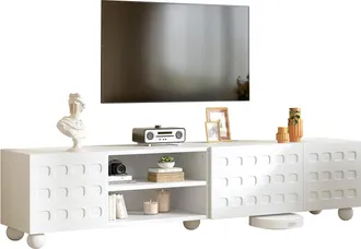 STILVORA Mueble Tv Con 3 Puertas Y 2 Nichos Semiabiertos, Para Sal&oacute;n, De Tablero De Part&iacute;culas, Blanco, 200&times;40&times;44 Cm