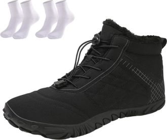 Generic Waterproof Snow Boots for Women | Non-Slip Fur Lined Mid Calf Sneakers | Lightweight Ankle Booties for Cold Weather Hiking(Black 4,12.5 Women/11.5 Men