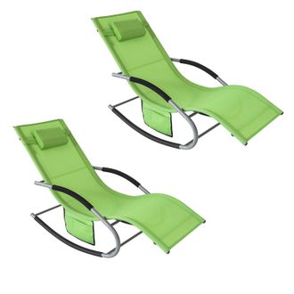 SoBuy Set De 2 Tumbonas, Mecedora Con Almohada Y Bolsillo Lateral, Estructura De Hierro, Malla Transpirable Teslin, C&oacute;modo, Soporta Hasta 150 Kg Verde X 2 O
