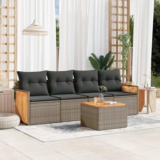 vidaXL Juego De Sof&aacute;s Jard&iacute;n Con Cojines 5 Pzas Rat&aacute;n Sint&eacute;tico Gris Vidaxl