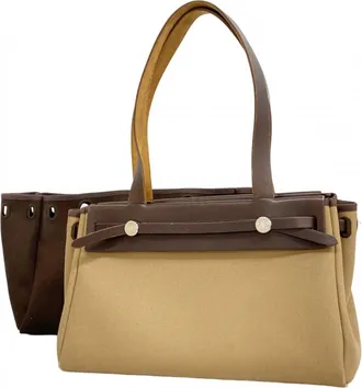 Herm&egrave;s Brown Toile Officier Tote Bag (Pre-Owned)