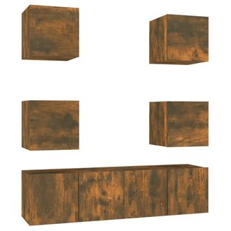 vidaXL Set De Muebles De Tv 6 Pzas Madera Contrachapada Roble Ahumado Vidaxl