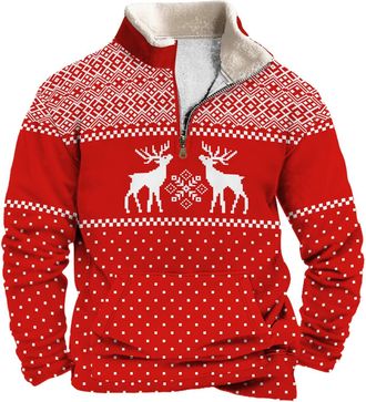 Generic Mens Sweatshirt Christmas Sweaters for Men Outdoor Casual Standing Collar Long Sleeve Zipper Sweatshirt with Pocket (UK, Alpha, 5XL, Regular, Regular,