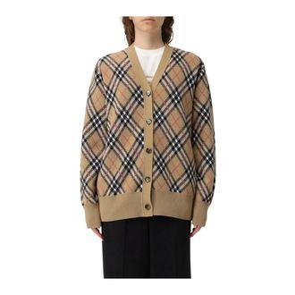 Burberry Cardigans, female, Beige, Size: XS Argyle Knit Cardigan