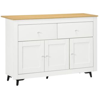 HOMCOM Aparador de cocina 117x35x80 cm blanco, madera natural