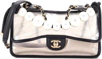 Chanel Sand By The Sea Pearl Flap Bag PVC with Lambskin Medium shoulder bag - Zwart