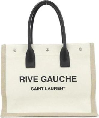 Saint Laurent Pre-owned Cotton Linen Tote Bag - Dames - Vintage Schoudertas - Beige - ONE Size - Katoen - Vintage