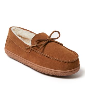Dearfoams Mens Douglas Genuine Suede Moccasin House Shoe Slipper