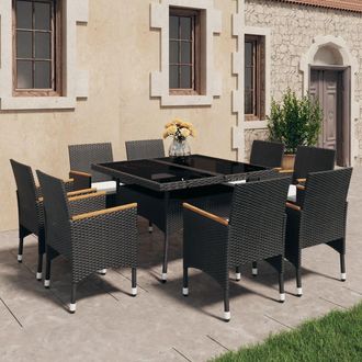 vidaXL Set De Comedor De Jard&iacute;n 9 Pzas Rat&aacute;n Pe Y Madera Acacia Negro Vidaxl