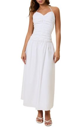 Solid & Striped The Adina Ruched Halter Maxi Dress in Optic White at Nordstrom, Size X-Small