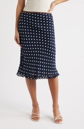 Reformation Layla Flare Polka Dot Midi Skirt in Orion Dot at Nordstrom, Size 12