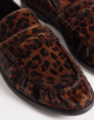 Asos Mocassini arricciati in cavallino con stampa leopardata-Multicolore