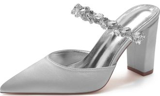 Generic Wedding Shoes Womens Heels Sandals Pointed Toe Fashion Bridal Heeled Slip-On Chunky Heel Sandal Party Wedding Pumps9cm,Silver,10 UK