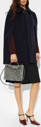 Bottega Veneta Wool Poncho, Womens, Navy Blue
