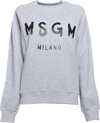 Msgm Crewneck Sweatshirt In Melange Grey Cotton