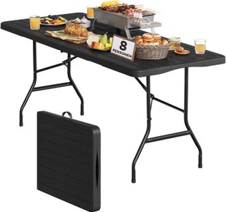 Woltu Woltu Mesa De Jard&iacute;n Plegable - Mesa Rectangular Para 8 Personas - Mesa De Exterior Para Terraza Y Balc&oacute;n - Negro