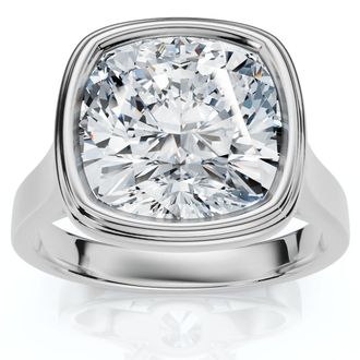 Pompeii3 Ceritifed 4Ct Eloise Cushion Cut Bezel Set Diamond Engagement Ring 14k Gold Lab