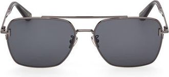 Tom Ford 60mm Navigator Sunglasses in Shiny Gunmetal/smoke Lens at Nordstrom
