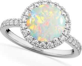 Allurez Halo Opal & Diamond Engagement Ring 14K in 1.80Ct/white Gold at Nordstrom, Size 5.5