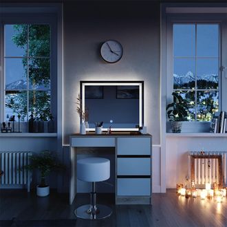 Vicco Tocador Sherry, Sonoma, 90 Cm Con Espejo Led Y Taburete