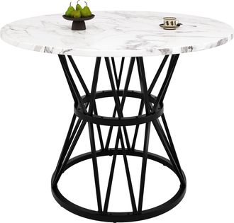 STILVORA Tavolo Da Pranzo Rotondo In Mdf Con Motivo Marmoreo, Gambe Regolabili E Struttura Robusta - 100&times;100&times;76 Cm, Nero