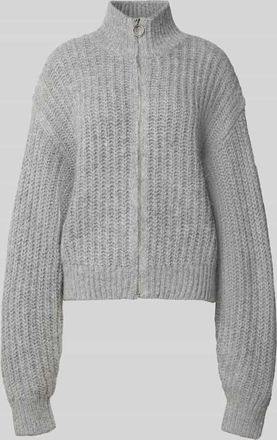 Review Strickjacke mit Stehkragen und Reißverschluss in Hellgrau Melange, Größe XL