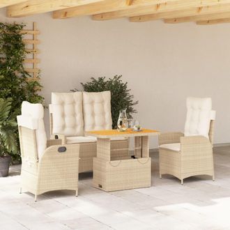 vidaXL Set De Comedor Jard&iacute;n Con Cojines 4 Pzas Rat&aacute;n Sint&eacute;tico Beige Vidaxl