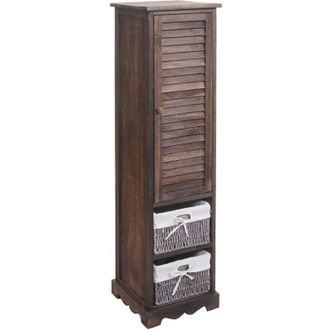 Hhg Non utilizzato] Cassettiera arredo bagno HHG 674 vintage sportello e ceste removibili legno di paulonia marrone