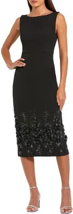 Mac Duggal Crepe Sleeveless Floral Beaded Midi Dress in Black at Nordstrom, Size 16