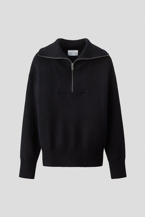 H&M Gerippter Pullover mit Kurzreissverschluss - Schwarz
