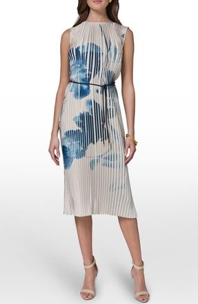 DKNY Print Pleated Midi Dress in Vellum/Nightfall at Nordstrom, Size 16