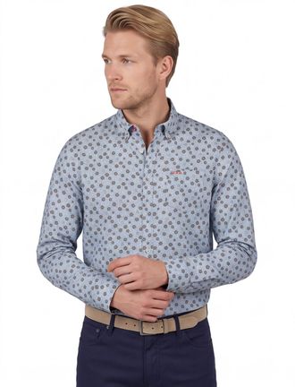 N-Z-A- NEW ZEALAND AUCKLAND linnen New Zealand casual overhemd normale fit blauw geprint