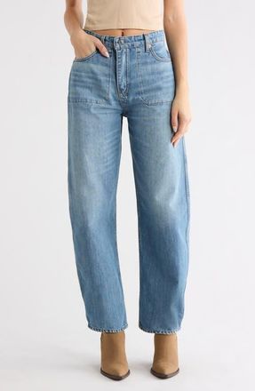 Re/Done The Rewind Reversible High Waist Crop Barrel Leg Jeans in Thunderstruck at Nordstrom, Size 25