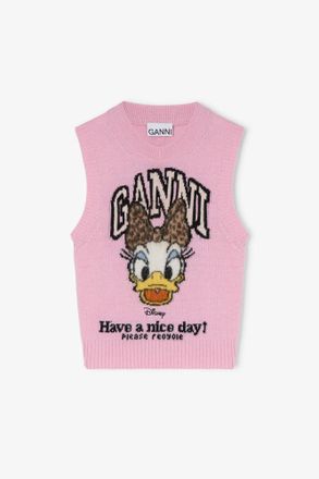 Ganni Pink Daisy Duck Graphic Wool Vest