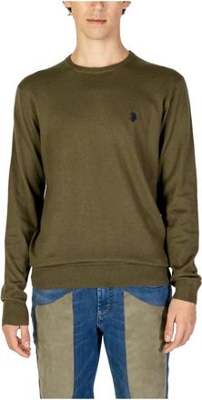 U.S.Polo Association U.S. Polo Assn., Round-neck Knitwear, male, Green, Size: XL Green Long Sleeve Knitwear