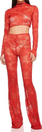 Nookie Heaven Lace Set Crop Top And Pants In Red